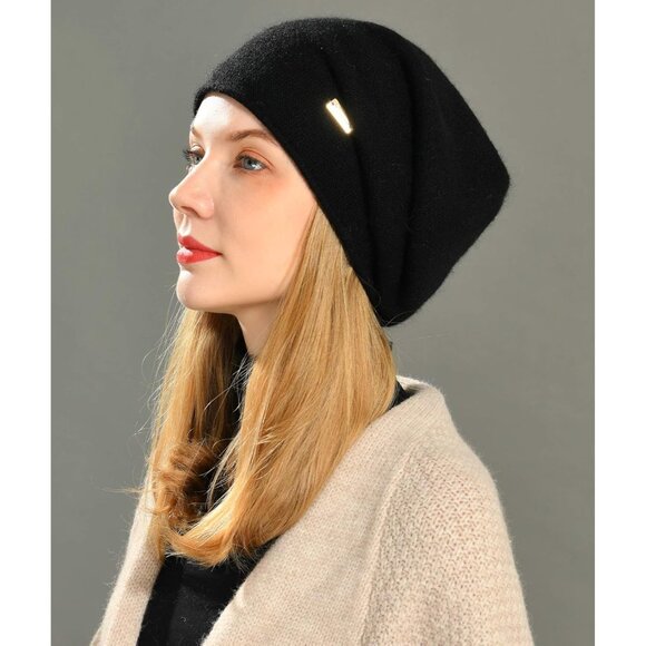 Accessories - 𝅺cashmere Slouchy Knit Beanie Hat for Women Black